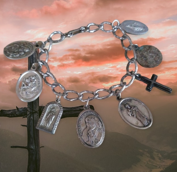 Hand Crafted Repurposed Vintage Religious Relic Mother Theresa Charm Bracelet - Picture 2 of 13